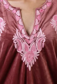 Rosy Finch Velvet Ari Embroidered Kurta, Pant And Dupatta Set- Free Size image 5