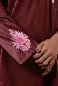 Rosy Finch Velvet Ari Embroidered Kurta, Pant And Dupatta Set- Free Size image 6