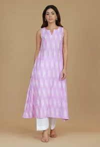 Lavender Ikat Sleeveless Cotton Kurta image 1