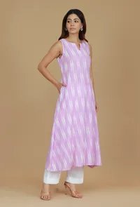 Lavender Ikat Sleeveless Cotton Kurta image 2