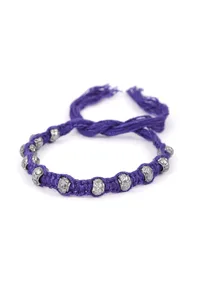 Set Of 2: Maryam Purple Thread & Antique Plated Brass Beaded Anklets image 2