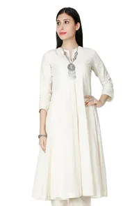 3-Piece (Anarkali, Palazzo, Dupatta) Ivory-Blue Cross Stitch Voile Mulmul Cotton Set image 2