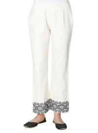 3-Piece (Anarkali, Palazzo, Dupatta) Ivory-Blue Cross Stitch Voile Mulmul Cotton Set image 3