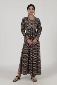 Ajrakh Print Black Cotton Dress image 1