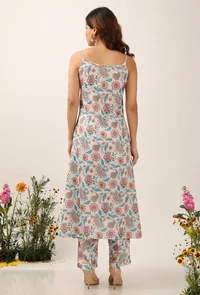 Set Of 3: Lilybeth Organza Angrakha Kurta With Floral Chintz Aline Kurta Dress With Narrow Fit Pants image 3