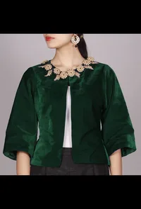 Dark Green Velvet Crop Jacket image 1