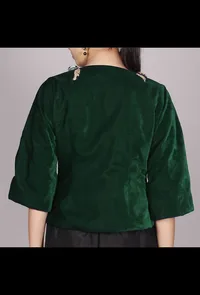 Dark Green Velvet Crop Jacket image 2