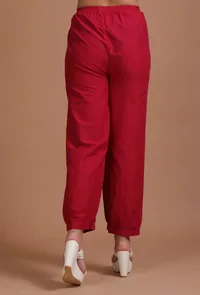 Set Of 2: Red Cotton Plain Kurta & Pant Set image 5