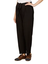 Black Pure Cotton Drawstring Pants image 3