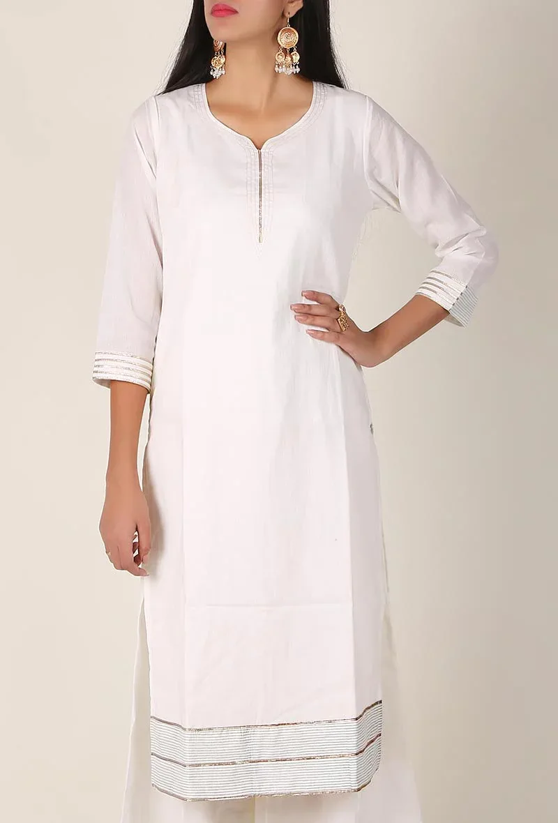 Powder Blue Handblocked Gota Work Cotton Kurta