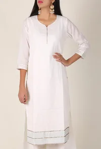 Powder Blue Handblocked Gota Work Cotton Kurta image 1