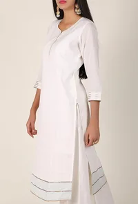 Powder Blue Handblocked Gota Work Cotton Kurta image 2