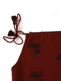 Maroon Cotton Slub Block Printed Tie Up Gathered Dress image 4