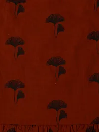 Maroon Cotton Slub Block Printed Tie Up Gathered Dress image 5