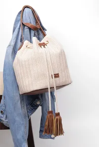 Pearl White Raffia Weave Potli Bag image 1