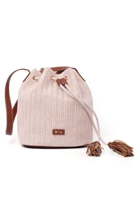 Pearl White Raffia Weave Potli Bag image 2