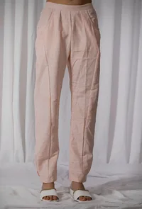 Orange Cotton Striped Straight Pants image 1