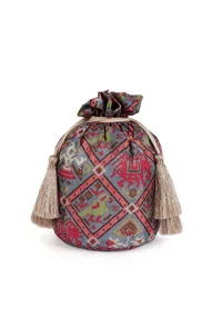 Estaa Blue & Multi Silk Patola Print Potli With Tassels image 4