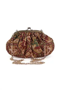 Golden & Multi Silk Patola Print Gathered Clutch image 3