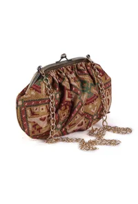 Golden & Multi Silk Patola Print Gathered Clutch image 5