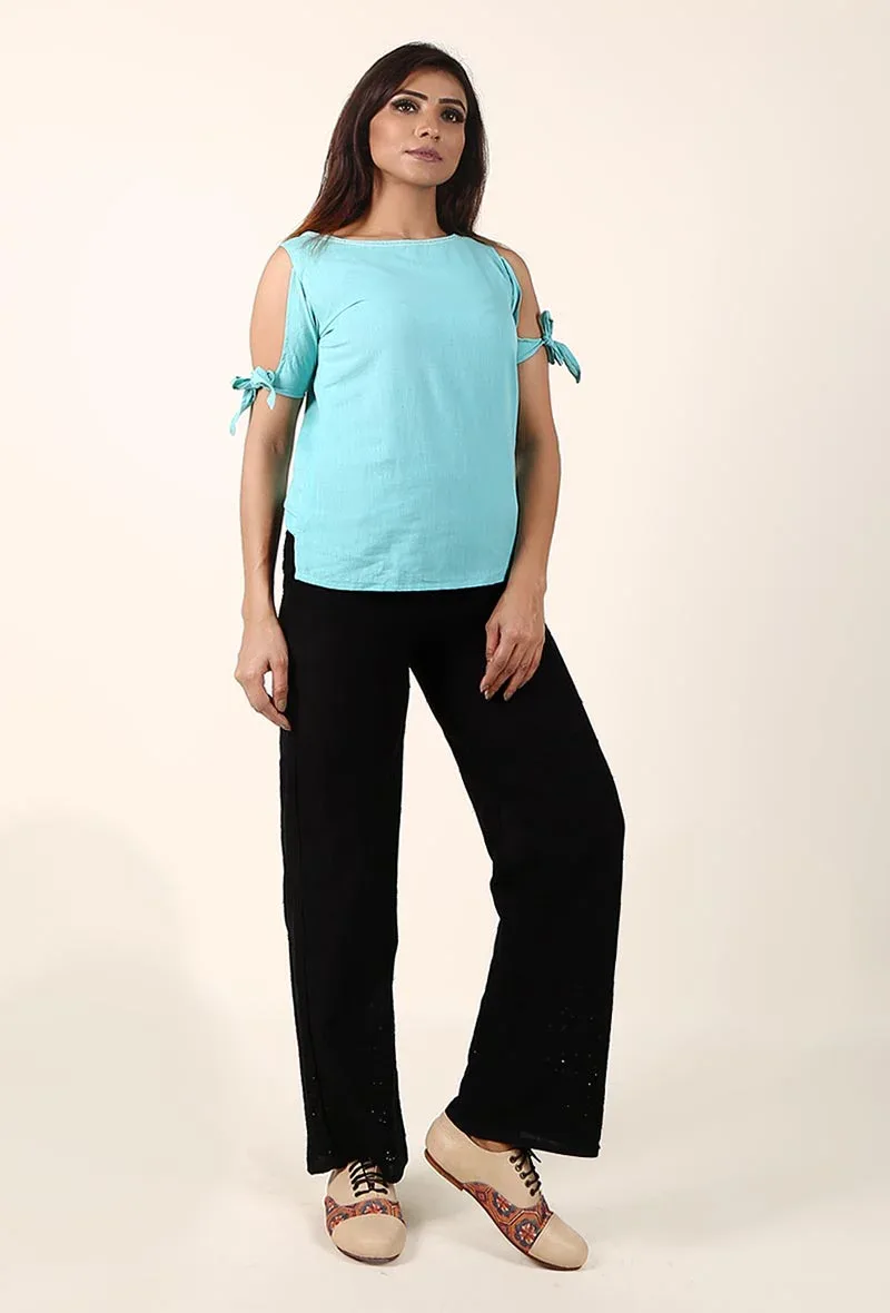 Summer Blue Cold Shoulder Cotton Top