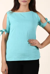 Summer Blue Cold Shoulder Cotton Top image 2