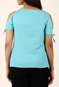 Summer Blue Cold Shoulder Cotton Top image 4