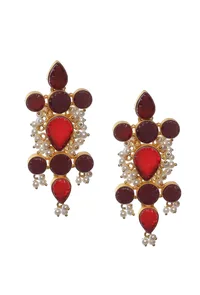 Scarlet Red Gold Stone Pearl Earrings image 2