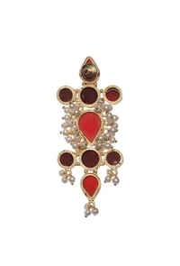 Scarlet Red Gold Stone Pearl Earrings image 3