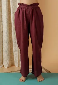 Set Of 2: Mulmul Cotton Plum Button Down Shirt And Ruched Pants image 6