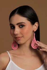 Rosy Pink Thread Tassels Thread Earrings image 1