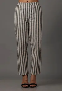 Black and White Stripes Pure Woven Cotton Pants image 2