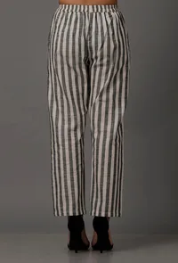 Black and White Stripes Pure Woven Cotton Pants image 3