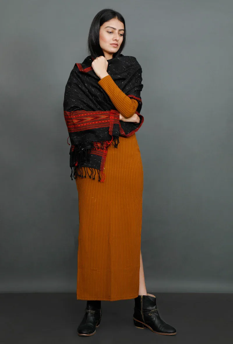 Maroon & Black Pure Wool Kullu Stole