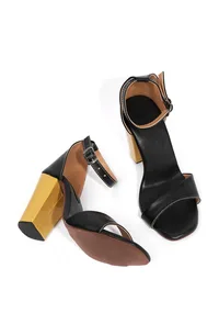 Pastel Black with Braided Golden Strap Cushion Padded Heels image 1