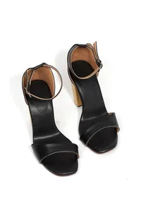 Pastel Black with Braided Golden Strap Cushion Padded Heels image 2