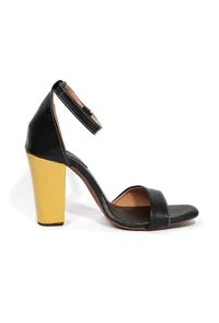 Pastel Black with Braided Golden Strap Cushion Padded Heels image 3