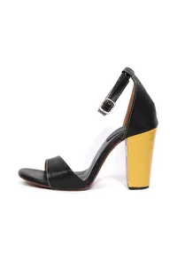 Pastel Black with Braided Golden Strap Cushion Padded Heels image 4