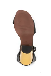 Pastel Black with Braided Golden Strap Cushion Padded Heels image 5