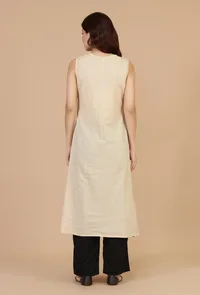 Beige Ivory Sleeveless Cotton Slip Kurta image 4