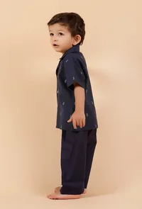 Set Of 2:Oxford Blue Cotton Shirt With Oxford Blue Woven Buti Pant image 3