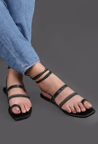 Charcoal Black Braided Tie Up Flats image 1