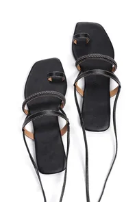 Charcoal Black Braided Tie Up Flats image 2