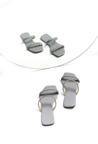 Pastel Grey Braided Cruelty Free Leather Sliders image 1