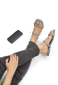 Pastel Grey Braided Cruelty Free Leather Sliders image 2