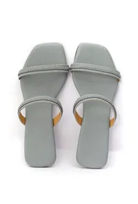 Pastel Grey Braided Cruelty Free Leather Sliders image 3