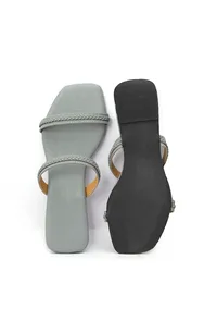 Pastel Grey Braided Cruelty Free Leather Sliders image 4