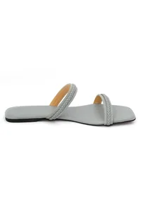 Pastel Grey Braided Cruelty Free Leather Sliders image 6