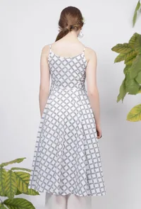 Powder Blue Criss Cross Hand-Block Printed Cotton Gathered Kurta image 4