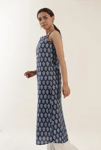 Blue Color Cotton Slip With White Motif image 2